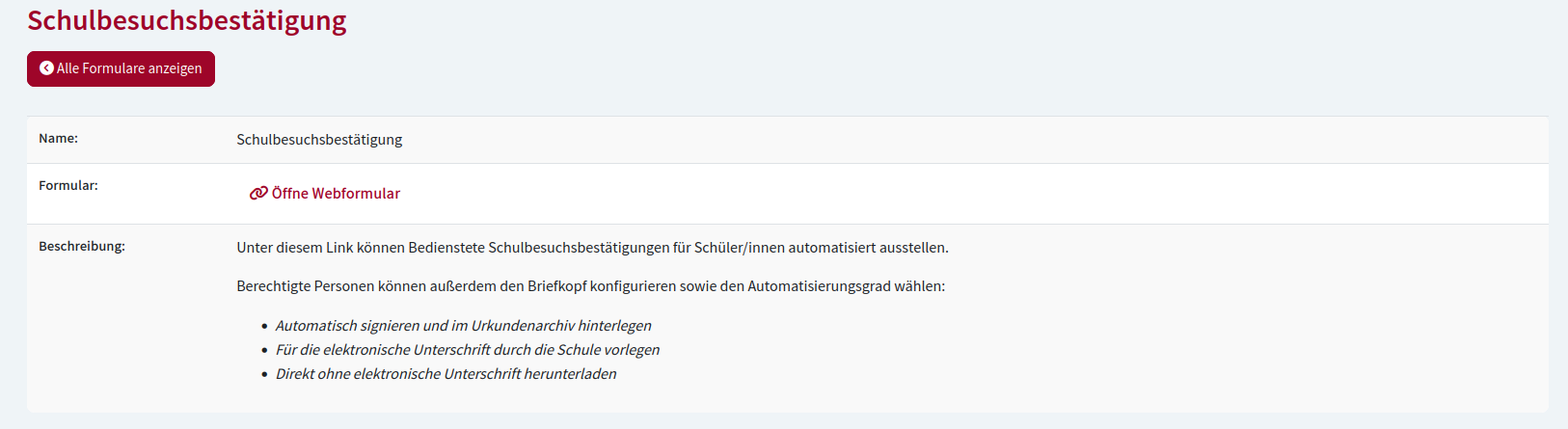 Detailansicht eines Formulars