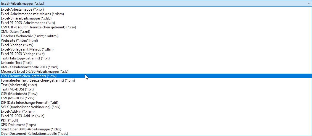 Auswahl des korrekten CSV-Formats in Excel