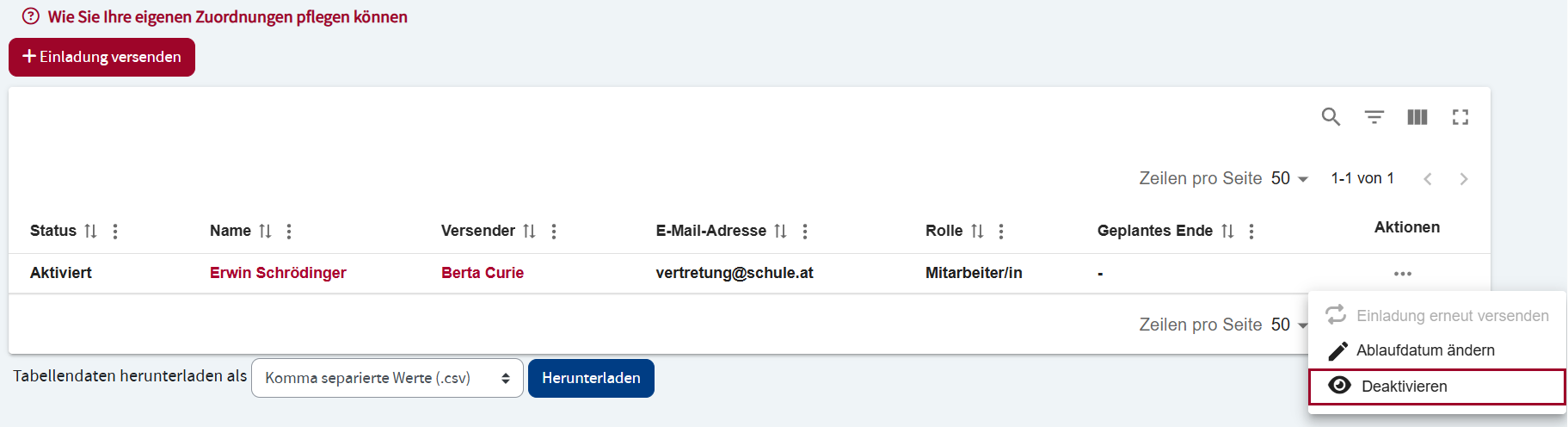 Zuordnung entfernen