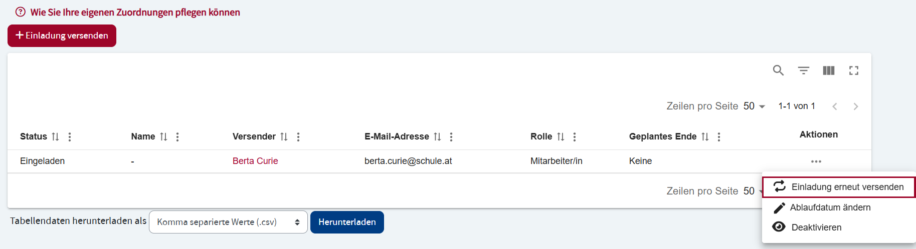 Einladung erneut versenden
