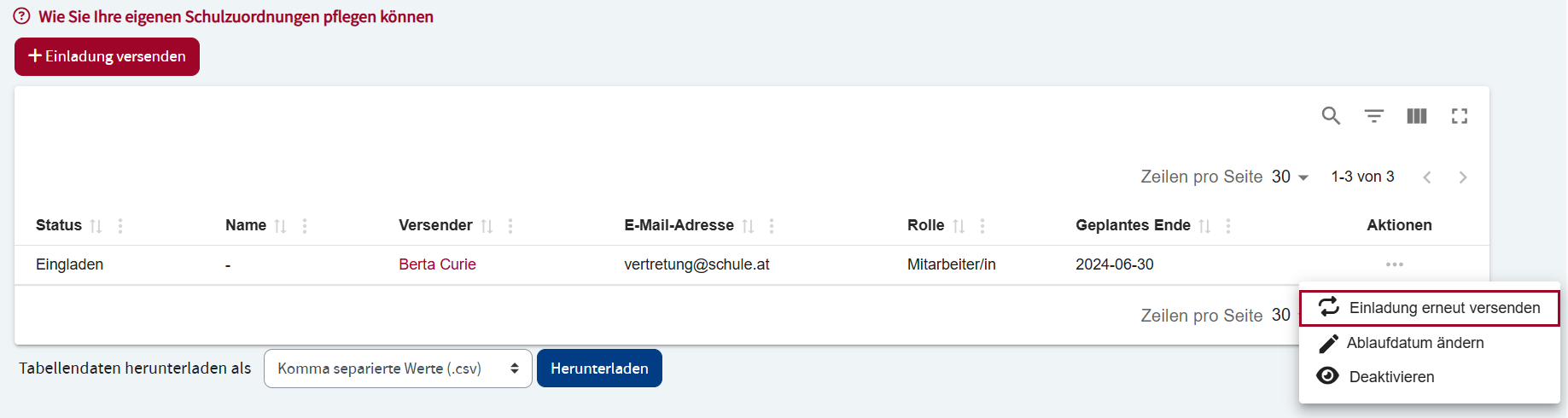 Re-send invitation email