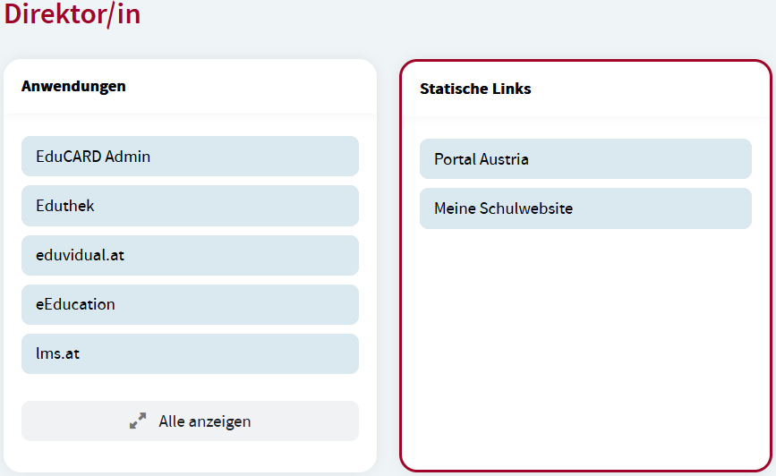 Nutzeransicht Statische Links