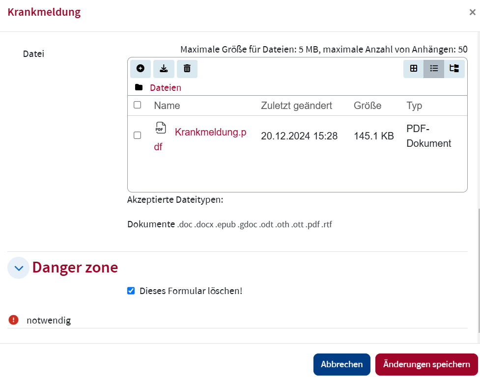Formular löschen