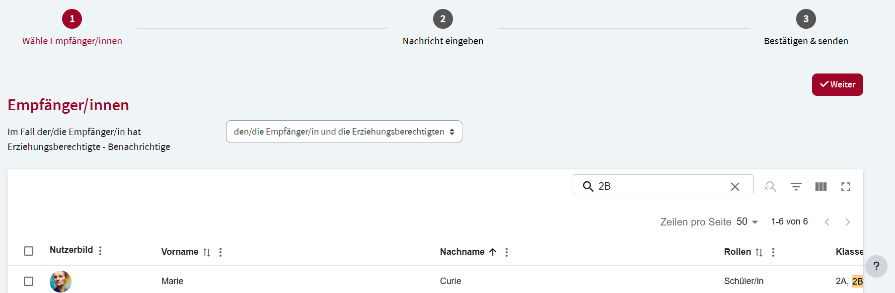 Empfänger/innen auswählen