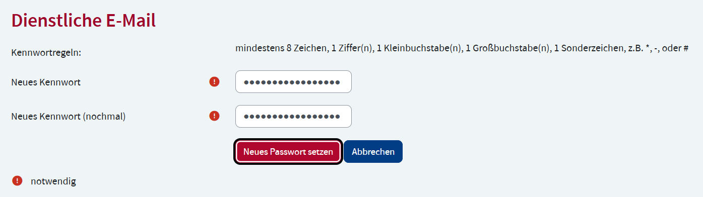 Neues Passwort setzen