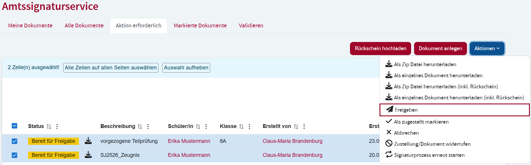 Dokumente freigeben
