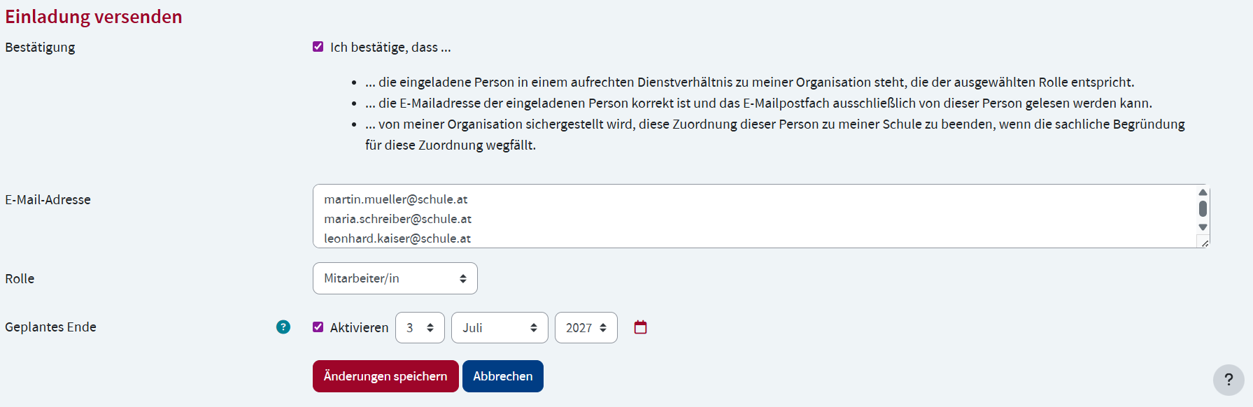 Einladung versenden
