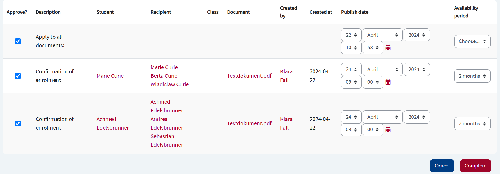 Approve Document Settings