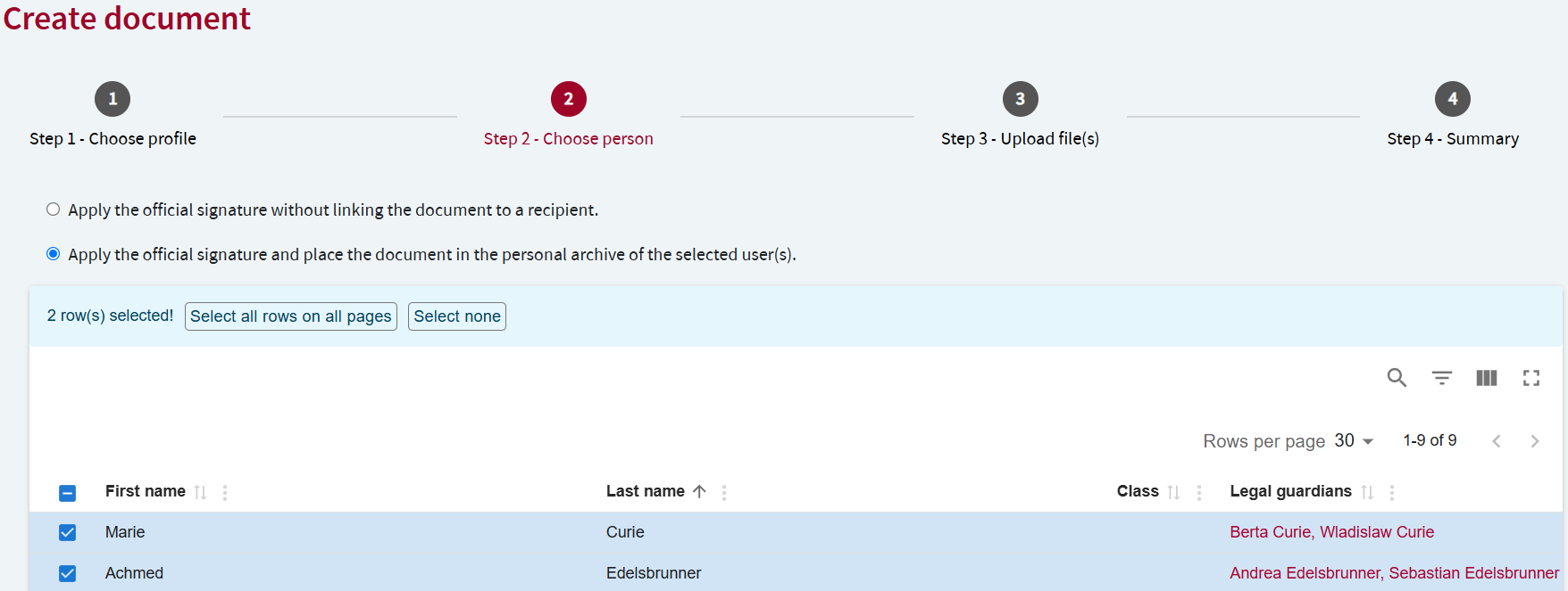 Select users