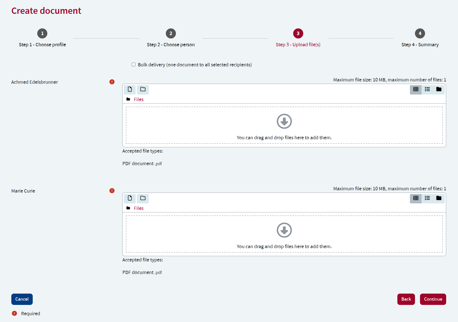 Upload documents
