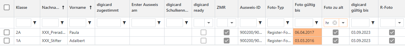 Beispiel für einen Datensatz mit veraltetem Foto aus amtlichem Register